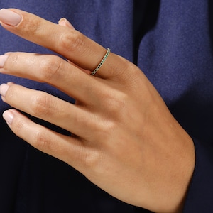 14k Solid Gold Birthstone Eternity Ring / Full Eternity Stackable Gemstone Ring for Women / Minimalist Birthday Birthstone Ring image 3