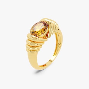 Oval Bezel-ring med familjens födelsesten, 14k specialanpassad ädelstensring, present till mamma