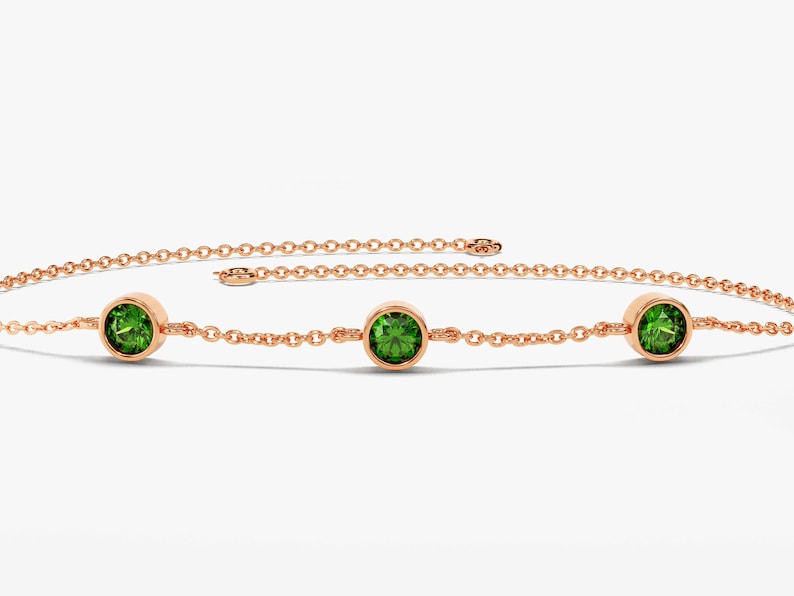 14k Solid Gold Emerald Station Bracelet / Personalized Family Bracelet / Multi Birthstone Bracelet / Custom Made Birthstone Gifts for Women image 8
