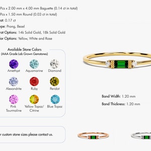 Baguette Emerald Ring / Thin Emerald Band / 14k Solid Gold Baguette Gemstone Ring / Minimalist Birthstone Ring for Women / Gift for Mom image 9