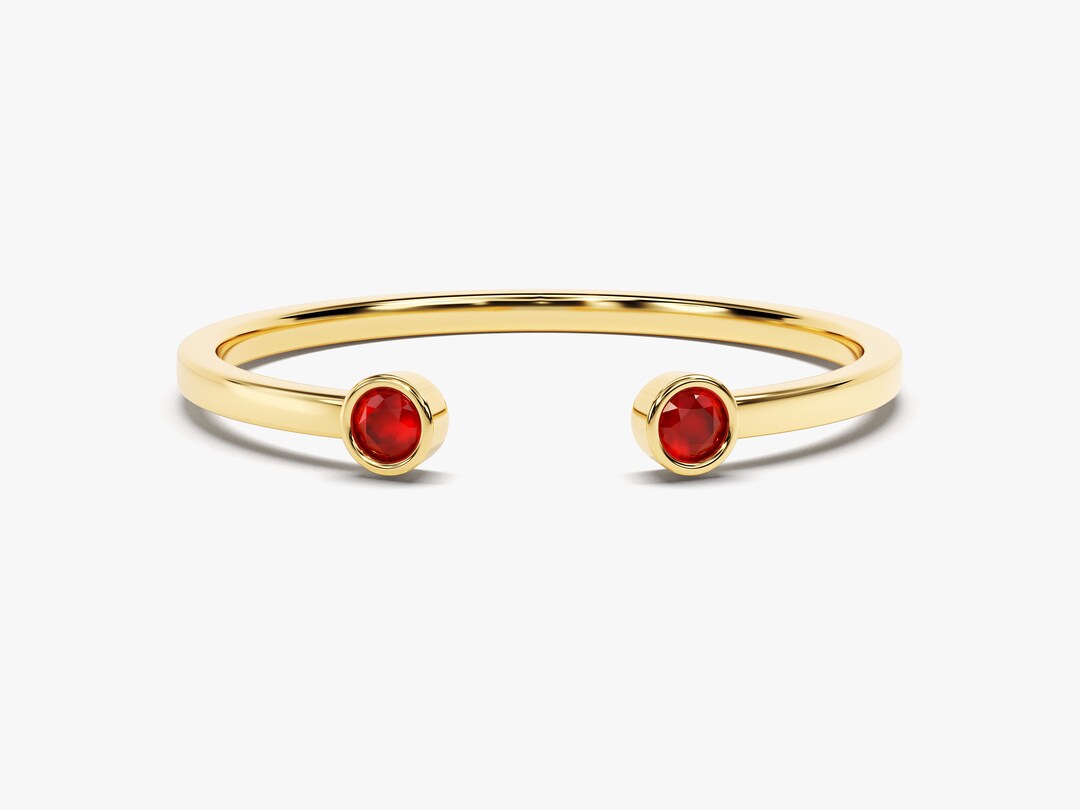 14k Gold Bezel Set Open Cuff Ruby Ring / Open Birthstone Ring ...