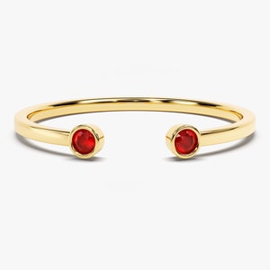 14k Gold Bezel Set Open Cuff Ruby Ring / Open Birthstone Ring / Matching Cuff Open Ruby Ring / Birthstone Gifts / Promise Ring