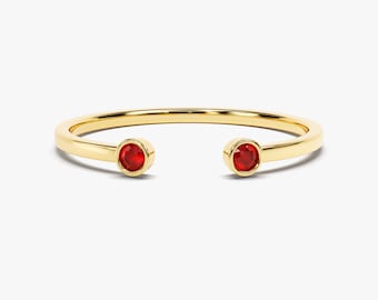14k Gold Bezel Set Open Cuff Ruby Ring / Open Birthstone Ring / Matching Cuff Open Ruby Ring / Birthstone Gifts / Promise Ring