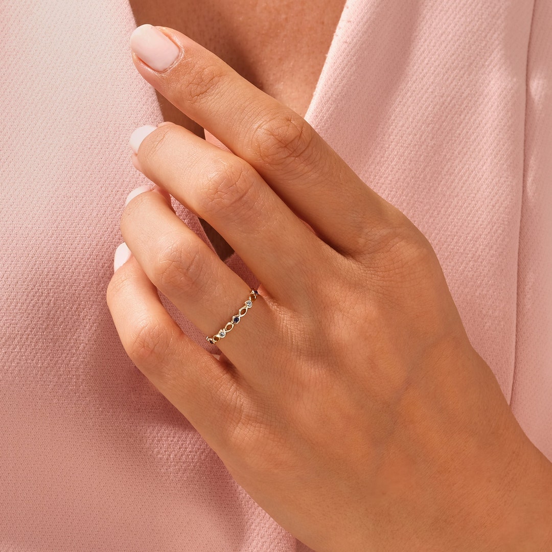 Bezel Set Birthstone Ring / 14K Gold Birthstone Ring / Thin Stackable Ring / Personalized