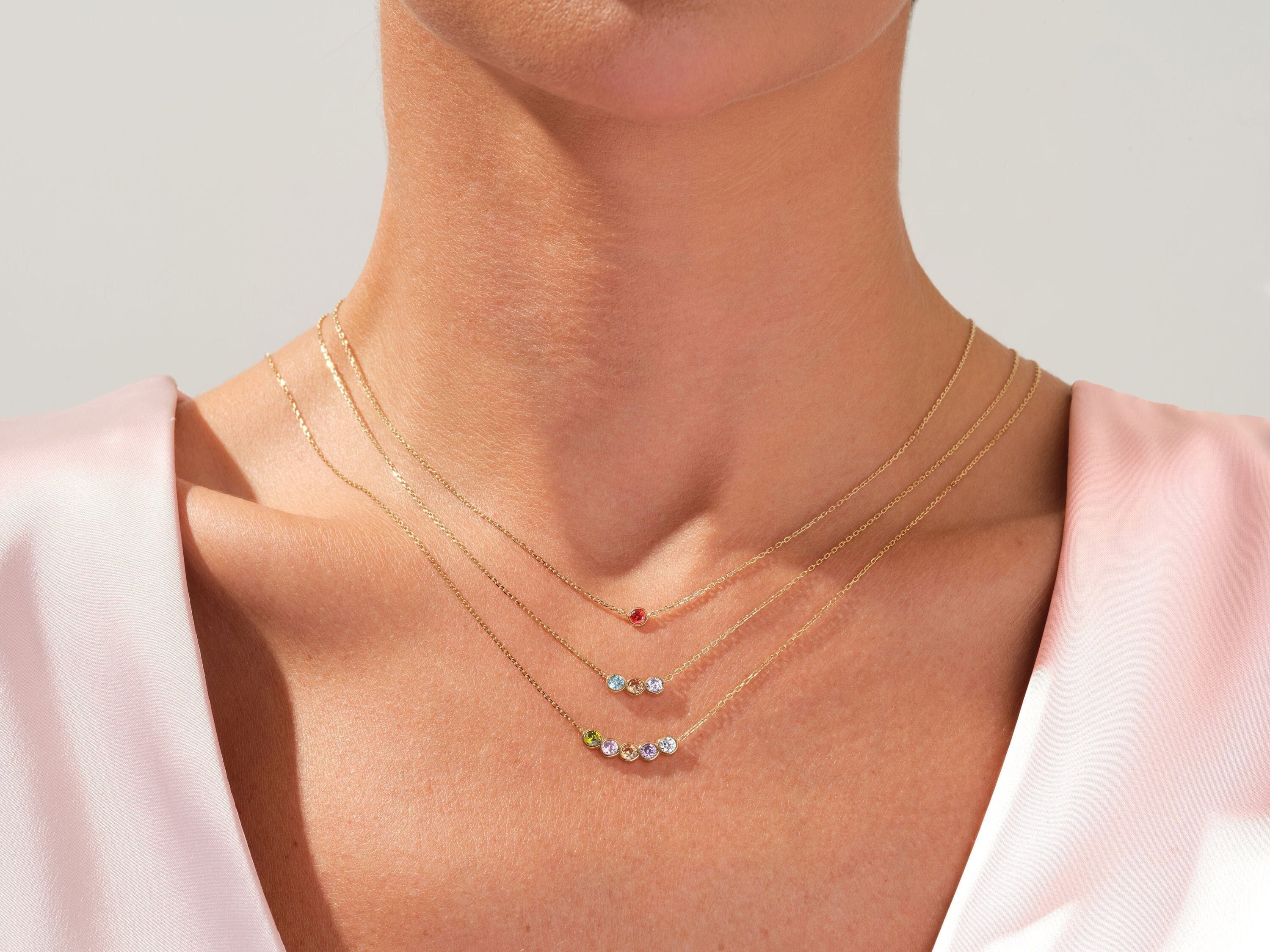 Gold Vermeil Bezel Set Family Birthstone Necklace / Personalized Gifts for Wife / Mother's Day Gift / Custom Birthstone Jewelry for Women