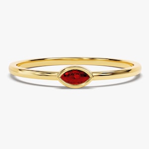 14k Gold Bezel Set Marquise Ruby Ring / Solitaire Birthstone Ring / Solid Gold Promise Ring for Women / Minimalist Stacking Gold Ring