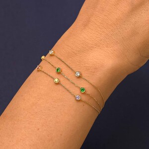 14k Solid Gold Emerald Station Bracelet / Personalized Family Bracelet / Multi Birthstone Bracelet / Custom Made Birthstone Gifts for Women image 4