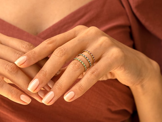Birthstone Ring, Alternating Full Eternity Band, Gift for Her