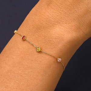 14k Solid Gold Emerald Station Bracelet / Personalized Family Bracelet / Multi Birthstone Bracelet / Custom Made Birthstone Gifts for Women image 5