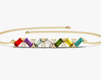 14k Solid Gold Family Ruby Bracelet / Bezel Set 5-Stone Birthstone Bracelet / Unique Layering Bracelet / Gifts for Her / Birthday Gift Ideas