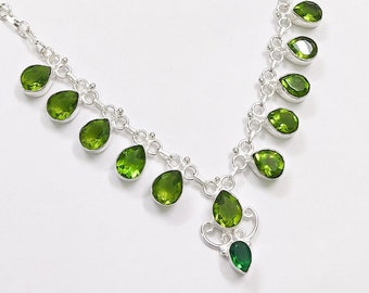 Peridot Multi Stone Necklace 925 Silver Plated Adjustable Bib Necklace Handmade Boho Jewelry Peridot Jewelry For Gift Christmas Sale