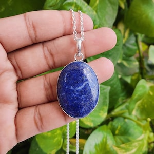 Lapis Lazuli Pendant 92.5 Silver Plated Chain Pendant Necklace Crystal Pendant Large Size Pendant Handmade Boho Jewelry For Mom Gift For Her
