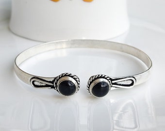 Black Onyx Cuff Bangle, 92.5 Silver Plated Handmade Cuff, Wholesale Boho Cuff Bangle, Adjustable Cuff Bangles, Women Bangles Lot