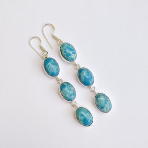 Larimar Multistone Ear Wire Earring 925 Silver Plated Earring Crystal Earrings Dangle Earring Handmade Boho Jewelry For For Mom Gift