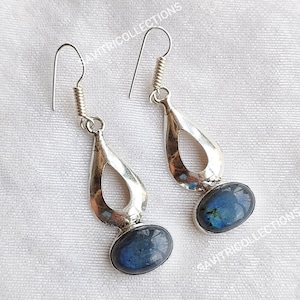 Pendientes de labradorita y piedra lunar, hechos a mano, chapados en plata 92,5, pendientes de alambre, pendientes de cristal, joyería bohemia hecha a mano, regalo para ella