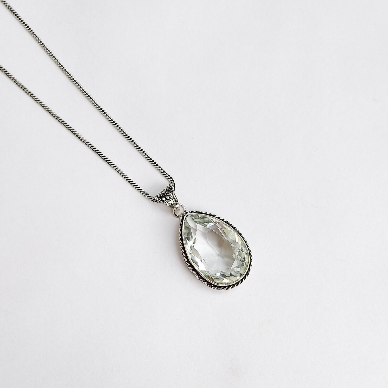 Crystal Quartz Pendant 92.5 Silver Plated Pendant Chain Etsy