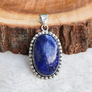 Lapis Lazuli Pendant 925 Silver Plated Pendant Chain Necklace Big Size Crystal Pendant Handmade Boho Jewelry For Gift Christmas Sale