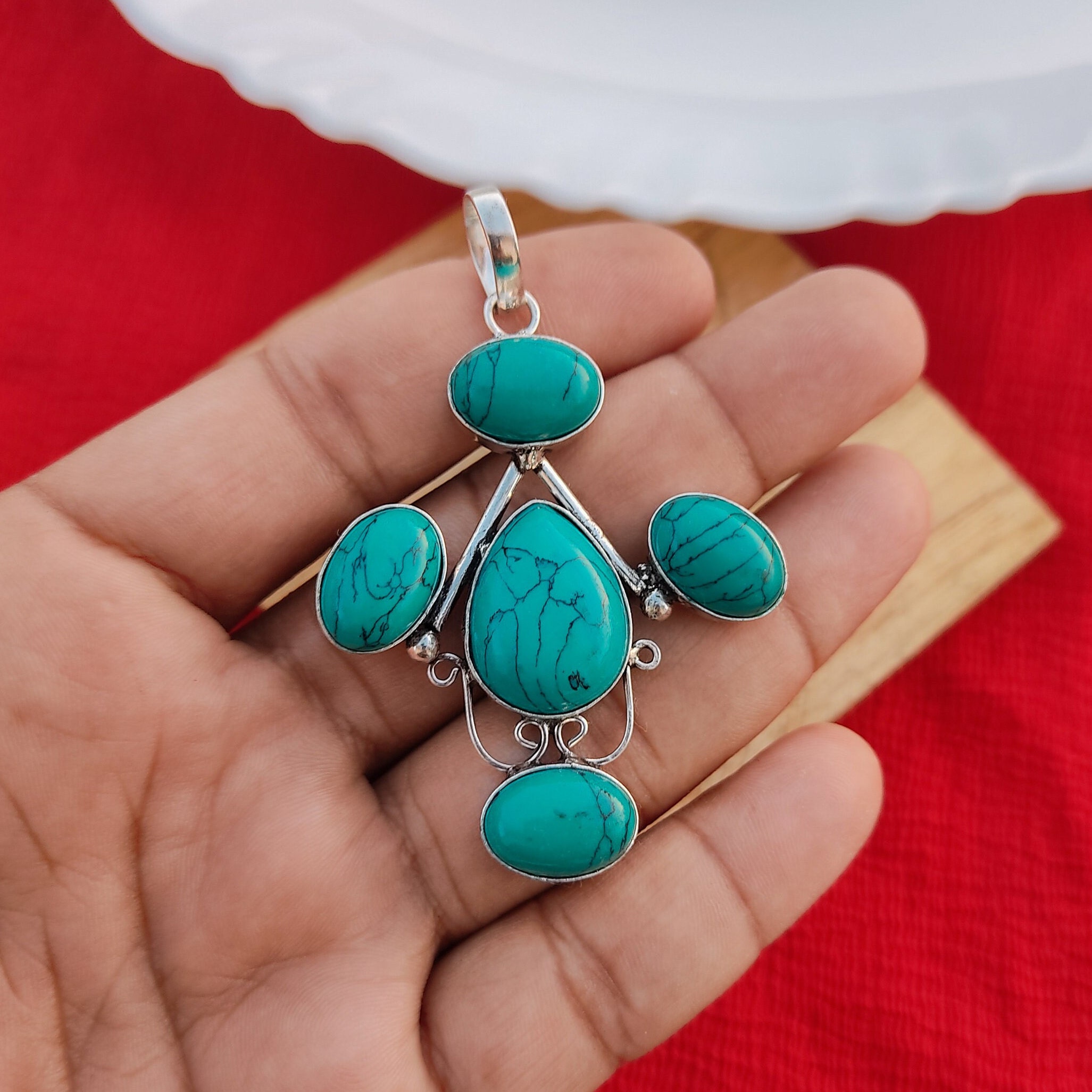 Ciondolo turchese Collana a catena placcata in argento 92,5