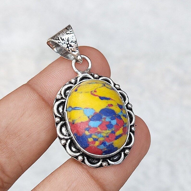 Mosaic Jasper Dainty Pendant Mosaic Balloon Jasper 925 Silver Etsy