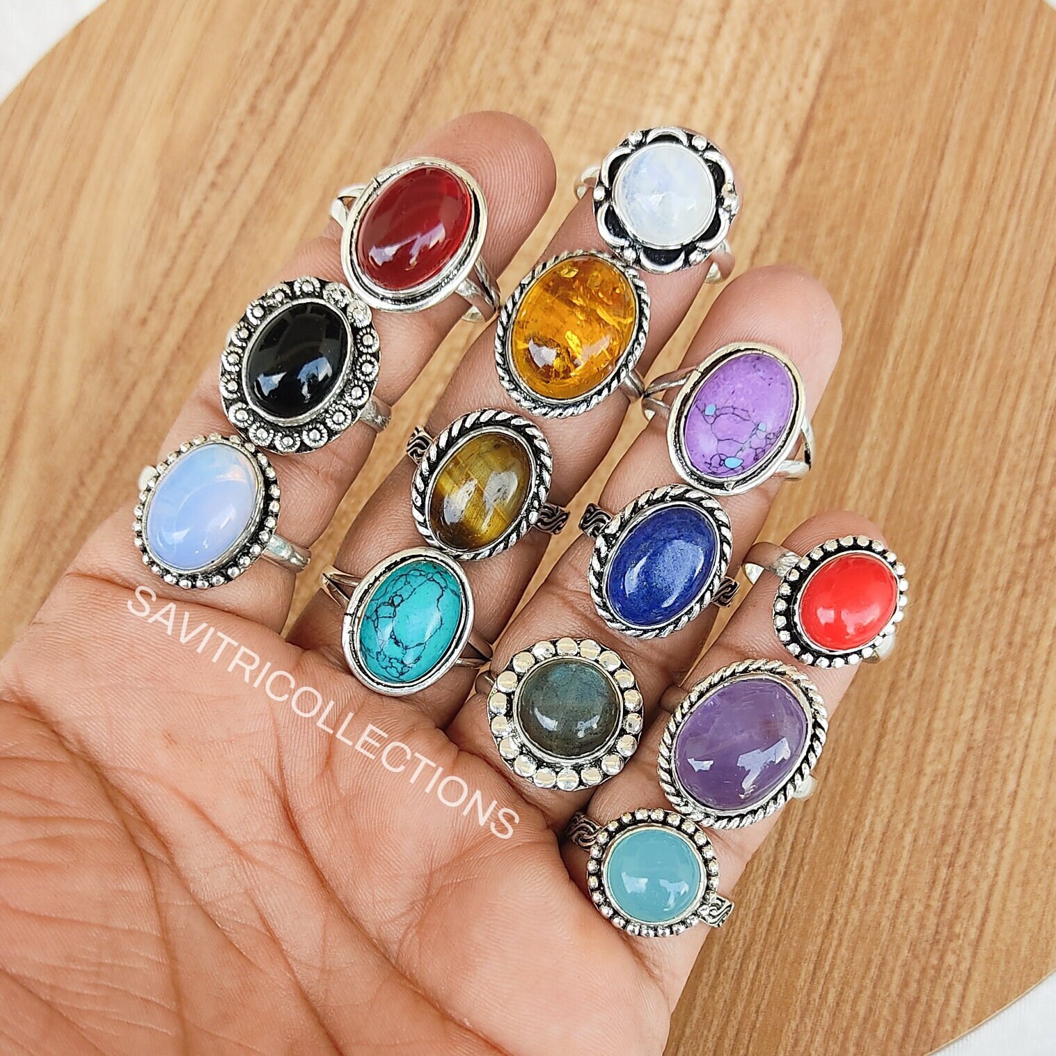 Anillo De Plata De Ley 925 Con Piedras Preciosas De Arco Iris Para