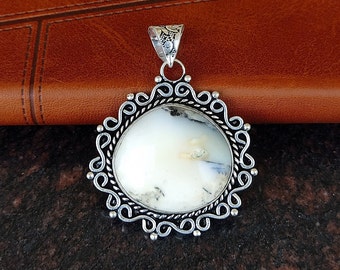 Dendrite Opal Pendant 92.5 Silver Plated Pendant Opal Pendant Handmade Boho Jewelry Statement Jewelry Gift For Bridesmaid
