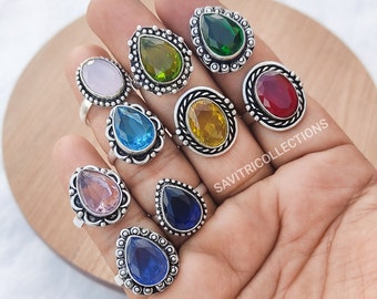 Cuarzo Multi Piedra Anillo al por mayor 92.5 Anillo plateado Anillo de piedras preciosas grandes Lote Joyería Boho hecha a mano Venta al por mayor Mejor precio Joyería a granel