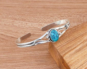 Türkis Armreif, versilbert, handgemachtes Boho Armband