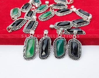 Black And Green Onyx Mix Wholesale Pendant Lot 92.5 Silver Plated Pendant Black Onyx Pendant  Handmade Jewelry Boho Jewelry For Gift