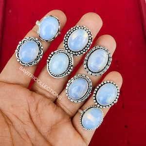 Opalite Stone Wholesale Ring 92.5 Silver Plated Ring Duży pierścionek z kamieniem szlachetnym Partia ręcznie robionej biżuterii Boho Hurtowa najlepsza cena Biżuteria hurtowa