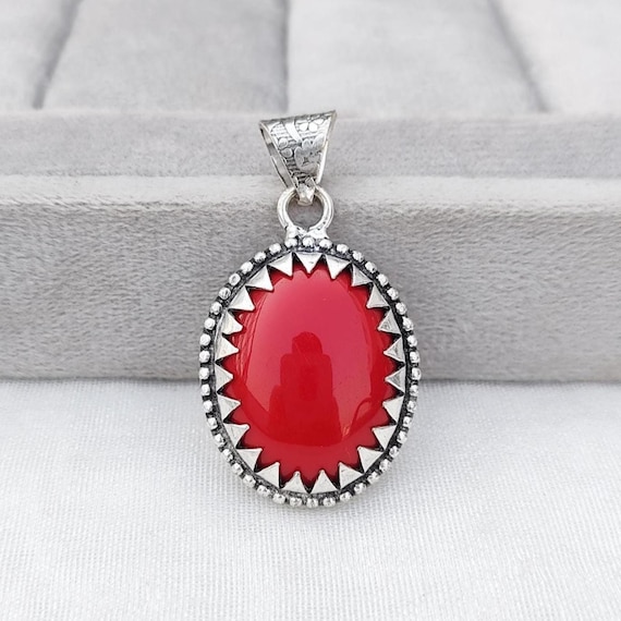 Collier Torque En Argent 925 Avec Pendentif Corail - Bijou Vintage Rouge, Occasion