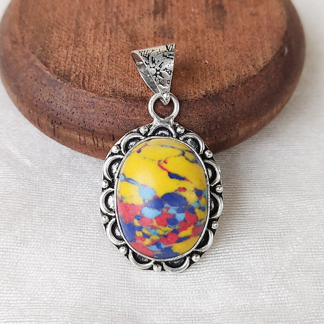 Buy Mosaic Jasper Dainty Pendant Mosaic Balloon Jasper 925 Silver