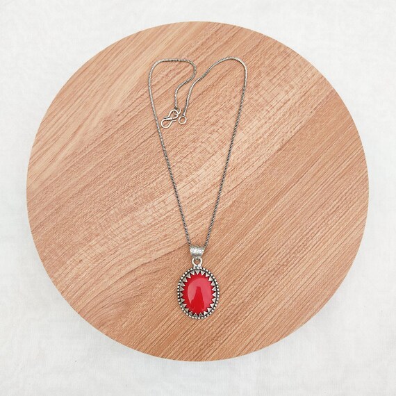Collier Torque En Argent 925 Avec Pendentif Corail Rouge - Bijou Ethnique Occasion