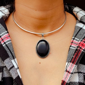 Black Onyx Choker Necklace Silver Plated Pendant Choker Necklace Black Onyx Gemstone Necklace Handmade Boho Jewelry For Women Gift For Her