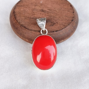 Red Coral Pendant 925 Silver Plated Chain Pendant Crystal Pendant Moonga Bezel Pendant Handmade Boho Jewelry For Her/Him Christmas Gift