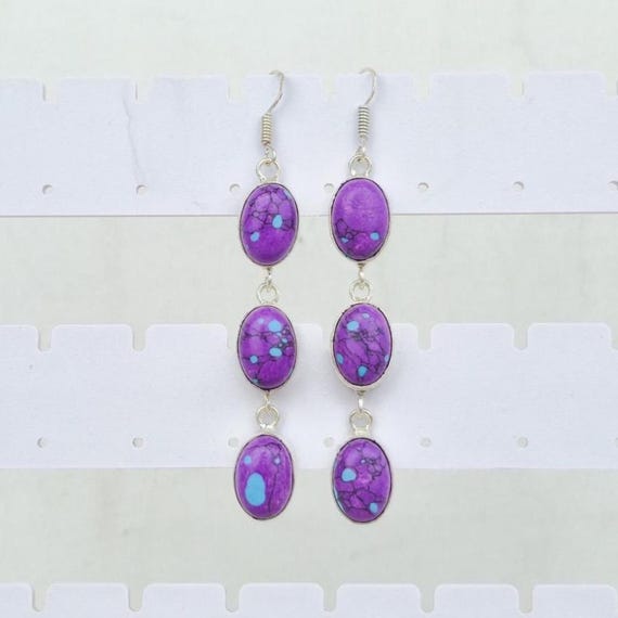 Boucles D'oreilles Pendantes Multicolores à 4 Nœuds - Vert, Turquoise, Violet, Bleu, Fantaisie Légère