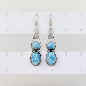 Larimar Multistone Ear Wire Earring 925 Silver Plated Earring Crystal Earrings Dangle Earring Handmade Boho Jewelry For For Mom Gift