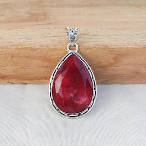 Ruby Pendant Silver Plated Handmade Boho Necklace