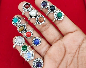 Mix Gemstone Wholesale Dainty Ring 92.5 Silver Plated Ring Gemstone Ring Lot Handmade Boho Jewelry Bulk Jewelry Sale Ring For Women