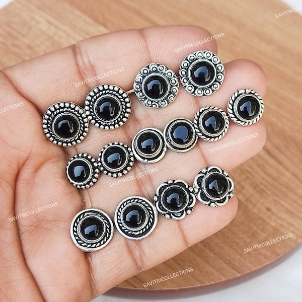 Wholesale Black Onyx Stud Earring 92.5 Silver Plated Earring Gemstone Earring Handmade Boho Jewelry Stud Earring Lot Bulk Jewelry