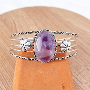 Amethyst Cuff Bangle 925 Silver Plated Handmade Cuff Boho Cuff Bangle Hippie Cuff bangle Adjustable Cuff Bangles Chhristmas Sale