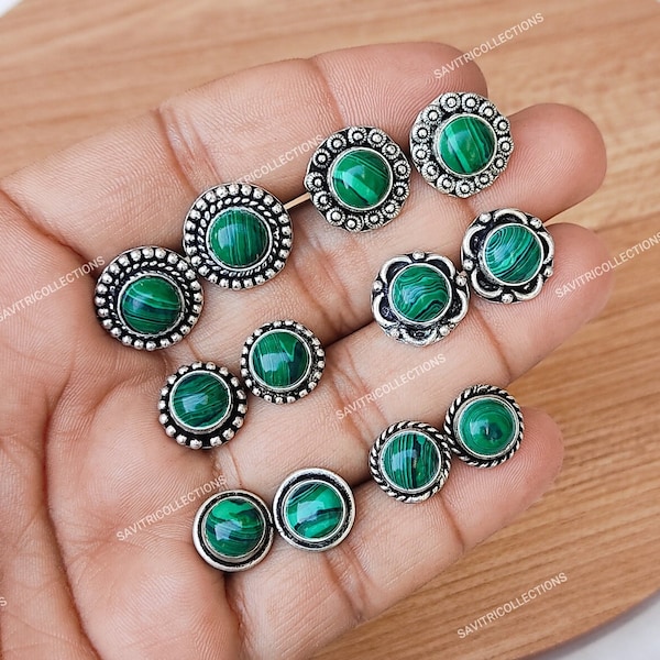 Wholesale Malachite Stud Earring Healing Crystal Earrings Gemstone Earrings 92.5 Silver Plated Earrings Handmade Boho Jewelry Bulk Jewelry