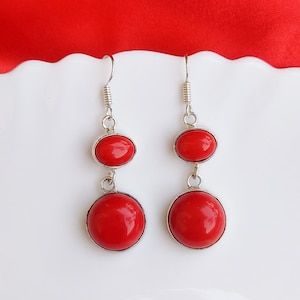 Red Coral Earrings 92.5 Silver Plated Earring Handmade Earring Red  Coral Dangle Earring Ear Wire Earring For Women Gift For Her