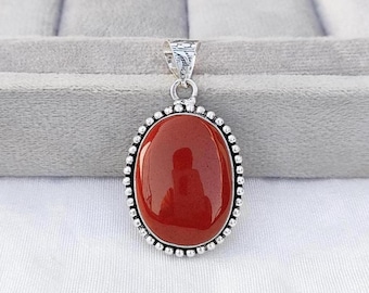 Collier en plaqué argent avec pendentif en jaspe rouge, bijoux bohème faits main, cadeau pour elle