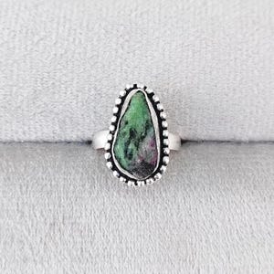Raw Ruby zoisite Stone Ring 925 Silver Plated Ring Rough Crystal Ring Large Size Ring Handmade Boho Jewelry Gift For Him/Her