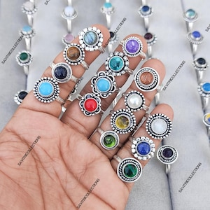 Mix kamieni szlachetnych hurtowo delikatny pierścionek 92,5 posrebrzany pierścionek z kamieniami szlachetnymi zestaw ręcznie robionej biżuterii boho hurtowa sprzedaż biżuterii pierścionek dla kobiet