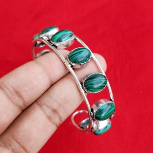 Malachite Bangle 92.5 Silver Plated Cuff Bangle Adjustable Bangles Multi Stone Bangle Designer Cuff Handmade Boho JewelryFor Women Gift