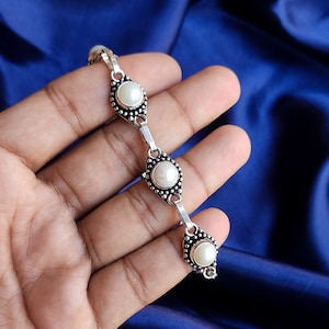 Pearl Bracelet 925 Silver Plated Handmade Bracelet Adjustable Bracelet  Pearl Gemstone Boho Jewelry For Women Gift For Her