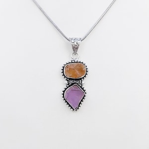 Raue Citrin und Amethyst Multi-Stein Anhänger 925 Silber überzogene Kette Anhänger Rohkristall Anhänger Handmade Boho Schmuck Geschenk für Sie
