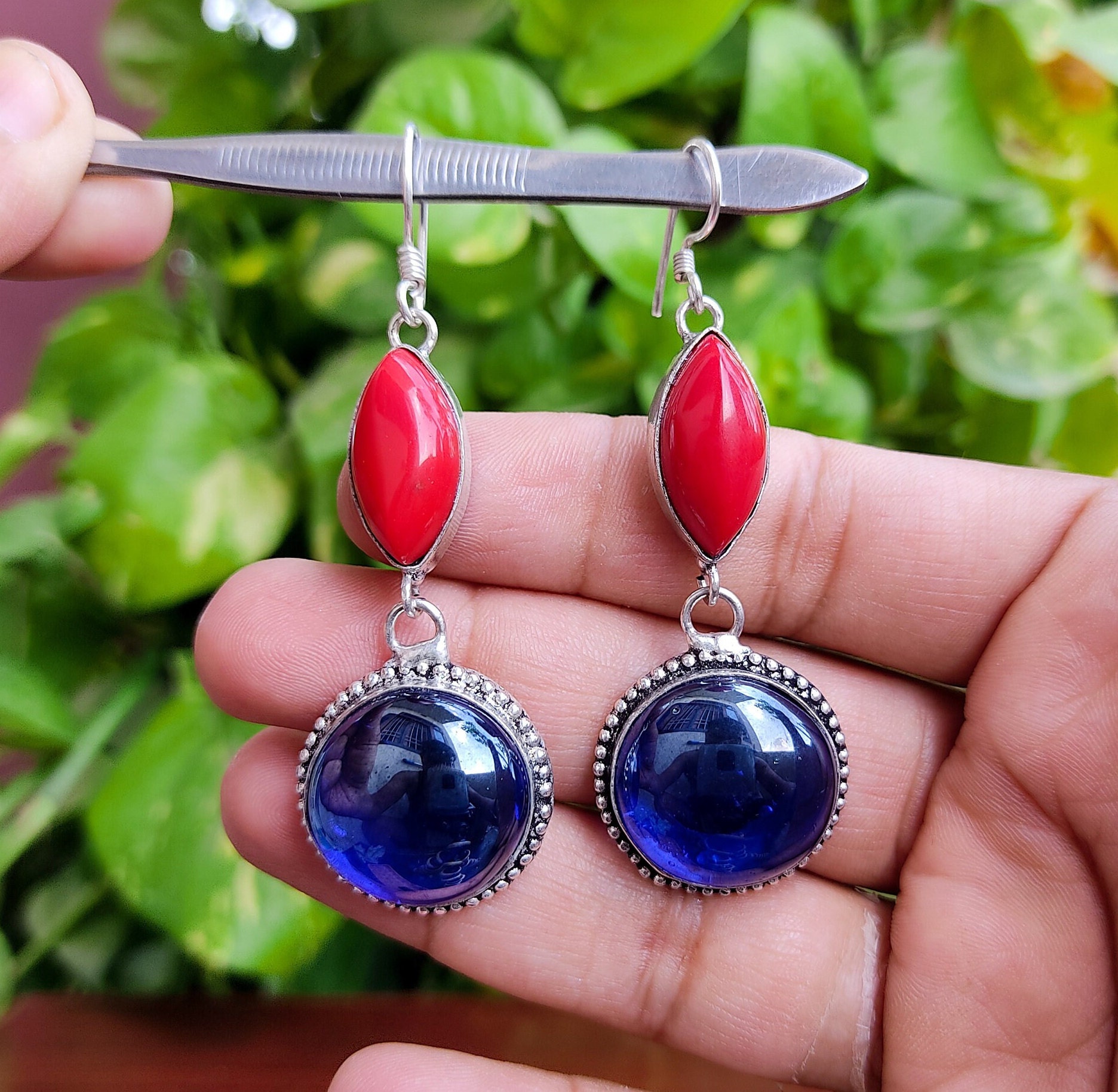 Tina Kotsoni Sky Blue Long Coral Earrings Anthos #52 Tina Kotsoni Sky Blue Long Coral Earrings Anthos