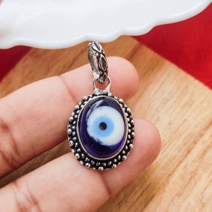 Blue Evil Eye Pendant 92.5 Silver Plated Chain Pendant Handmade Jewelry Nazar Evil Eye Pendant For Women For Mom Gift For Her
